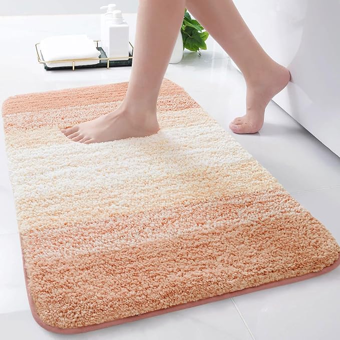 Arotive Microfiber Bathroom Rugs, Shaggy Soft and Absorbent Bath Rug, Non-Slip, Thick Plush Machine Washable Dry Bath Mats for Bathroom, Tub and Shower, 24x16, Peach