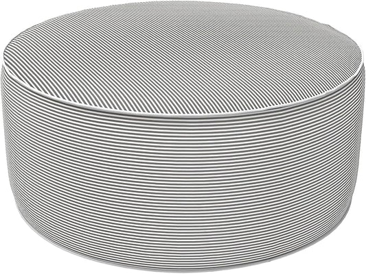 LVTXIII Indoor/Outdoor Inflatable Ottoman, D31 x H14 Large Round Ottoman, All Weather Foot Rest Stool, Portable Footrest for Patio, Garden, Camping and Home - Strip Grey