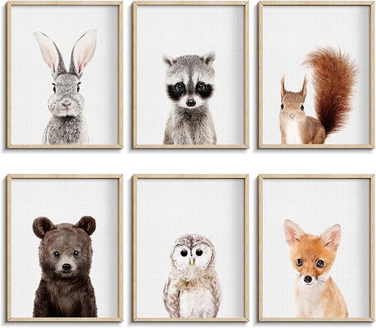 calmart Jungle Nursery Wall Art Decor, 6pcs Animal Prints, Safari Themed Bedroom Decorate