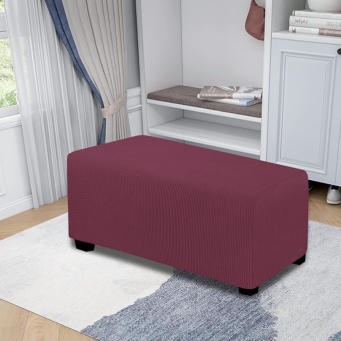 Easy-Going Stretch Ottoman Cover Folding Storage Stool Furniture Protector Soft Rectangle slipcover with Elastic Bottom(Ottoman Large,ASH Rose)