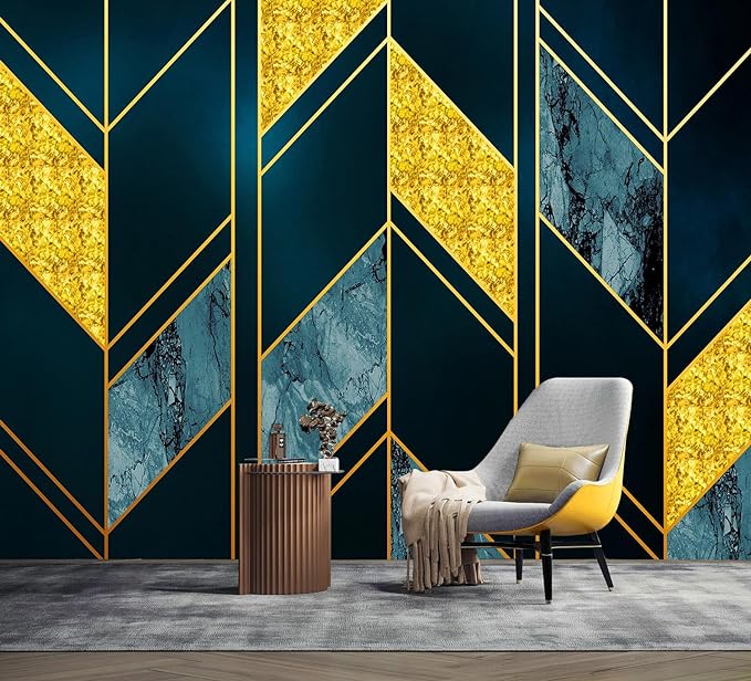 Gold Geometry Wallpaper Background Ornamental Metal Polygon Wall Mural Wallpaper for Living Room (Not Peel and Stick)