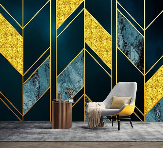 Gold Geometry Wallpaper Background Ornamental Metal Polygon Wall Mural Wallpaper for Living Room (Not Peel and Stick)
