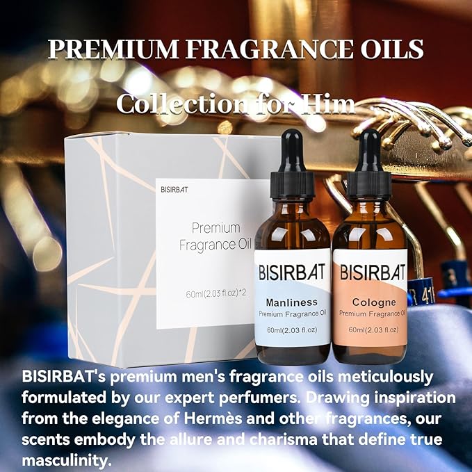 Fragrance Oil Set Gentlemen, Manliness&Colognes - Essential Oils Blend for Home, for Aromatherapy Diffuser Humidifier, Reed Diffuser Oils Refills, Highly Concentrated and Long Lasting - 60mlx2