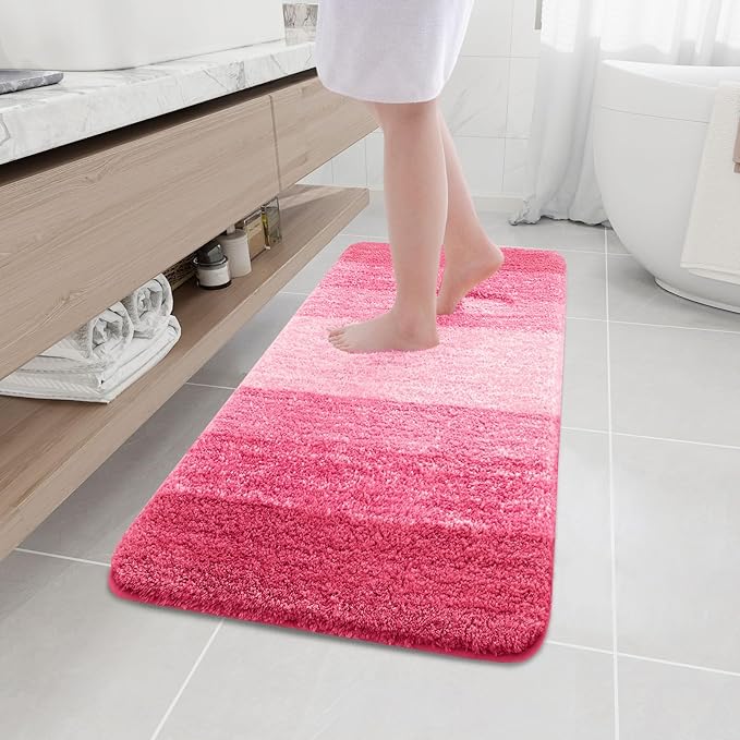 Arotive Microfiber Bathroom Rugs, Shaggy Soft and Absorbent Bath Rug, Non-Slip, Thick Plush Machine Washable Dry Bath Mats for Bathroom, Tub and Shower, 47x17, Pink