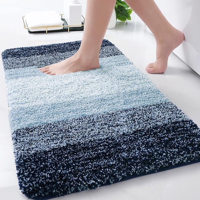 Arotive Microfiber Bathroom Rugs, Shaggy Soft and Absorbent Bath Rug, Non-Slip, Thick Plush Machine Washable Dry Bath Mats for Bathroom, Tub and Shower, 30x20, Dark Blue