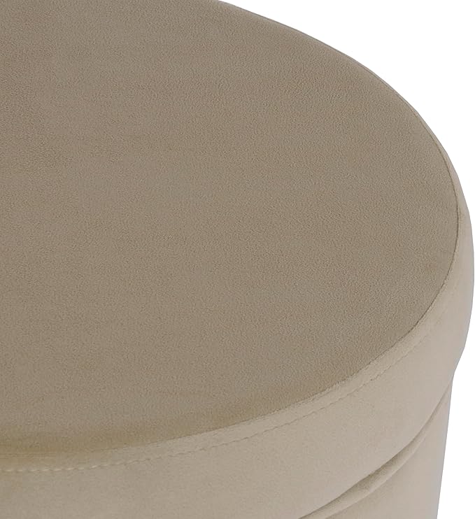 HomePop Home Decor | Upholstered Round Storage Ottoman | Ottoman with Storage for Living Room & Bedroom, Fawn Gray Velvet, Large