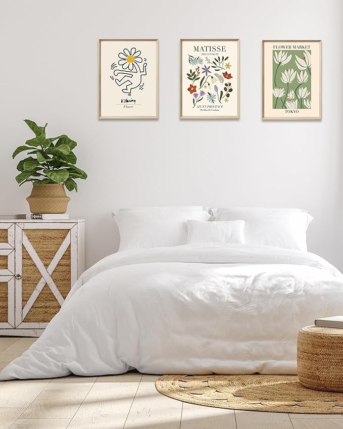 Framed Matisse Canvas Wall Art for Bedroom,Abstract Matisse Canvas Wall Decor,Minimalist Classic Decor Aesthetic,12x16IN Wood High Framed Design Posters for Living Room,Bathroom Set of 3