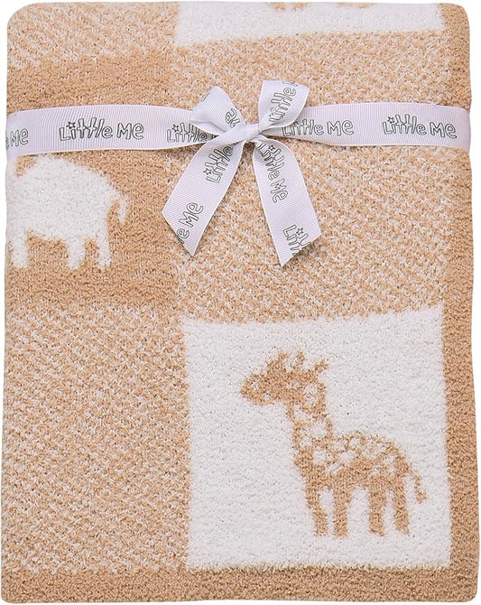 Soft Chenille Jacquard Baby Blanket, Jungle Animals, 30 in. x 40 in., Tan and Beige Patchwork