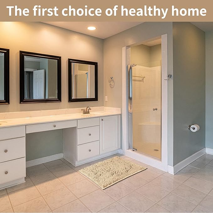 ZiYiJuan Bathroom Rugs, Super Absorbent Luxury Shaggy Chenille Bath Mats,Beige 20x20_17x24_20x32