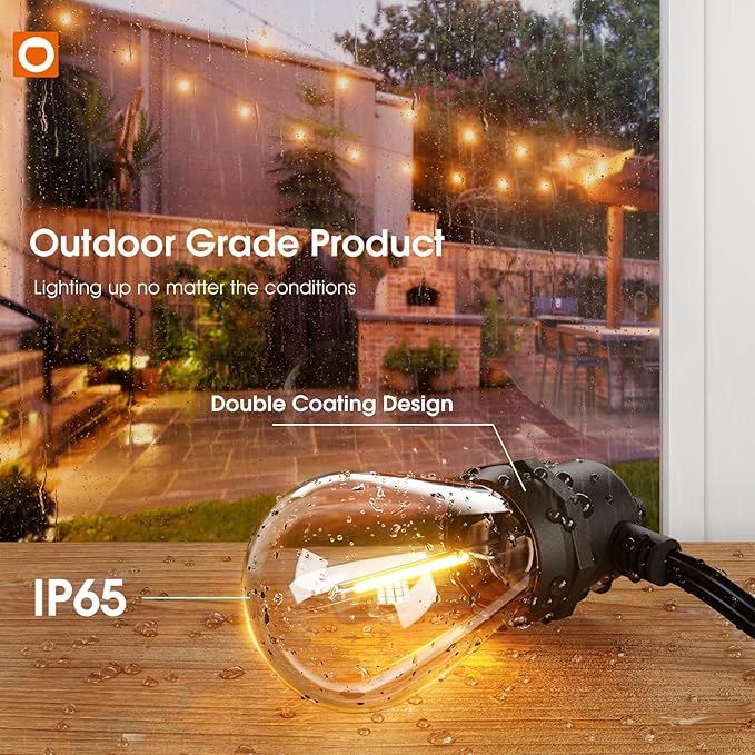 addlon 100FT Outdoor String Lights LED Waterproof Patio Lights with 54 Edison Dimmable Bulbs Shatterproof Hanging Lights for Outside Cafe Bistro Garden Balcony Porch Yard Gazebo Deck 2Packs*50FT