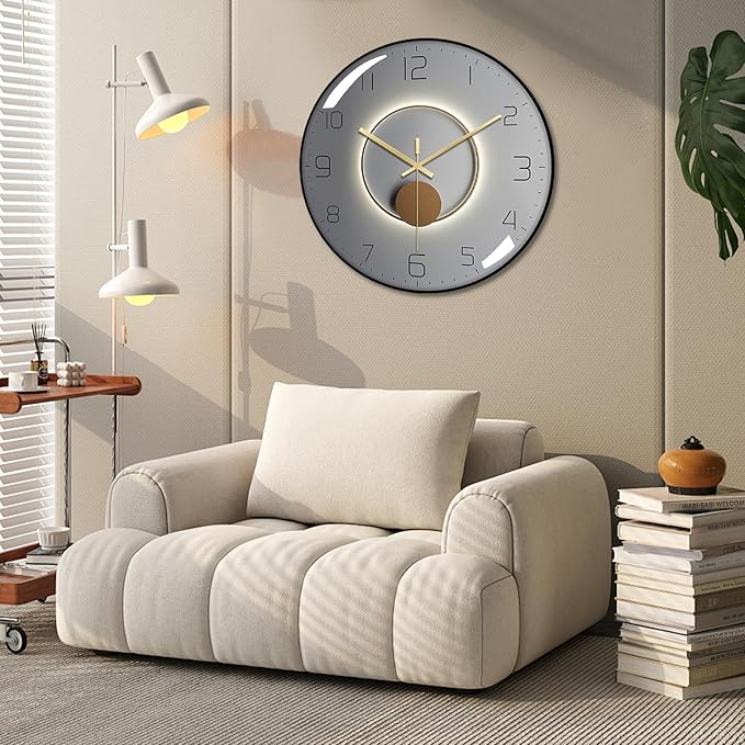 Ergocar Art Deco Silent Wall Clock - Non-Ticking Modern Metal Clock for Living Room, Bedroom, Office & Study Room