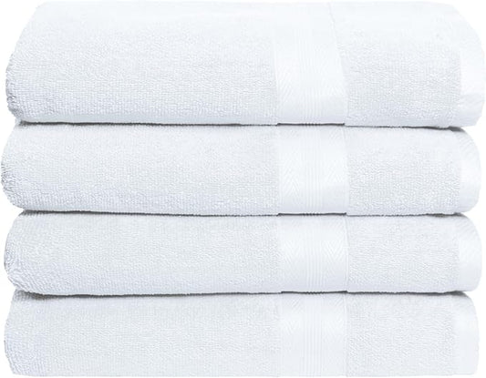 BOUTIQUO Premium Cotton 4 Pack Bath Towel Set - 100% Pure Cotton - 4 Bath Towels 27x54 - Ideal for Everyday use - Ultra Soft & Highly Absorbent - White