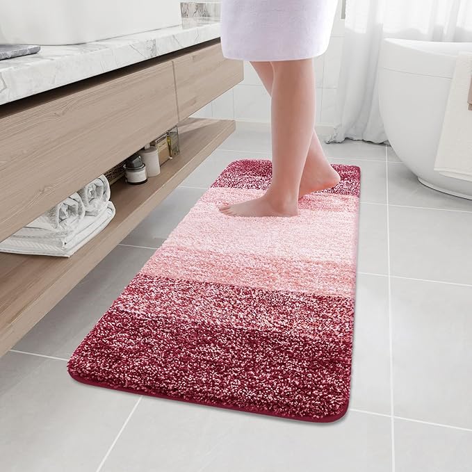 Arotive Microfiber Bathroom Rugs, Shaggy Soft and Absorbent Bath Rug, Non-Slip, Thick Plush Machine Washable Dry Bath Mats for Bathroom, Tub and Shower, 47x17, Burgundy