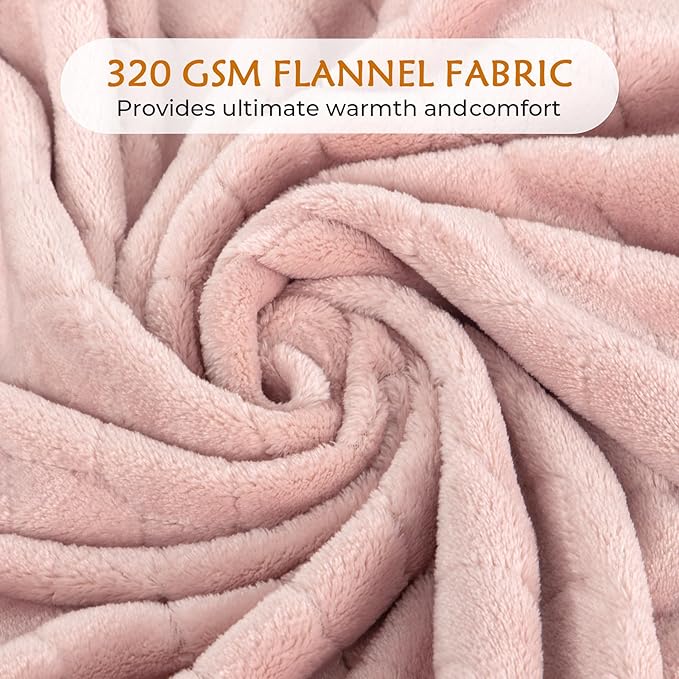 TOONOW Fleece Bed Blanket Queen Size 90x90 inches, Super Soft Fluffy Fuzzy Plush Blanket Geometric Pattern Cozy Microfiber Flannel Blankets for Couch, Bed, Sofa, Light Pink