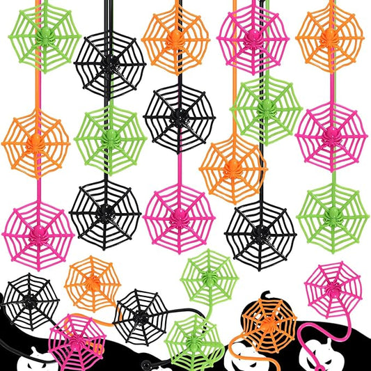 24 PCS Sticky Spider Web for Kids, 7.5 Inches Cobweb Sticky Hand Toys, Halloween Spider Party Favors for Goodie Bag Stuffers, Birthday, Classroom Prizes Supplies (4 Colors)