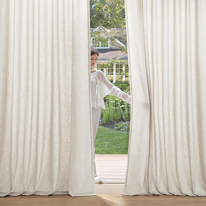 MIULEE Non-See-Through Privacy Linen Curtains 2 Panels, Light Filtering Window Curtains Farnhouse Textured Back Tab Semi Sheer Drapes for Bedroom Living Room, 52 x 72 Inches Long, Linen