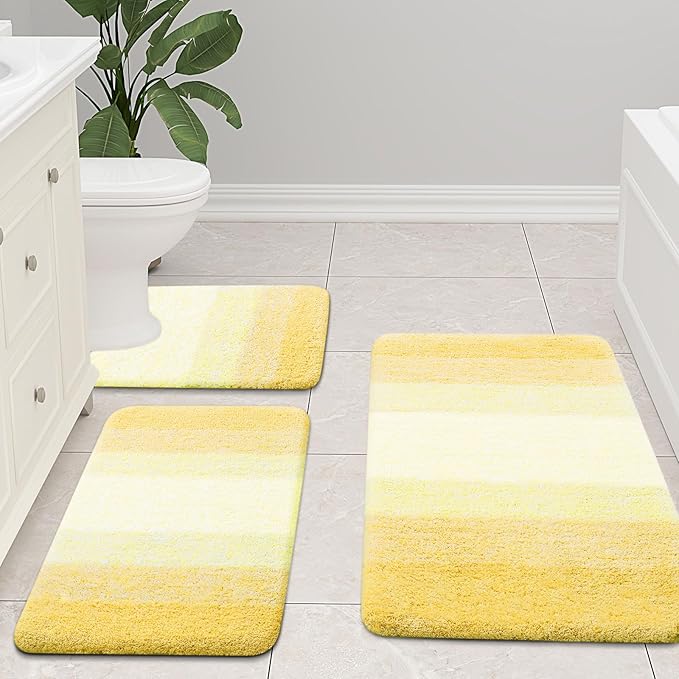 Arotive Microfiber Bathroom Rugs, Shaggy Soft and Absorbent Bath Rug, Non-Slip, Thick Plush Machine Washable Dry Bath Mats for Bathroom, Tub and Shower, 47x24, Light Yellow