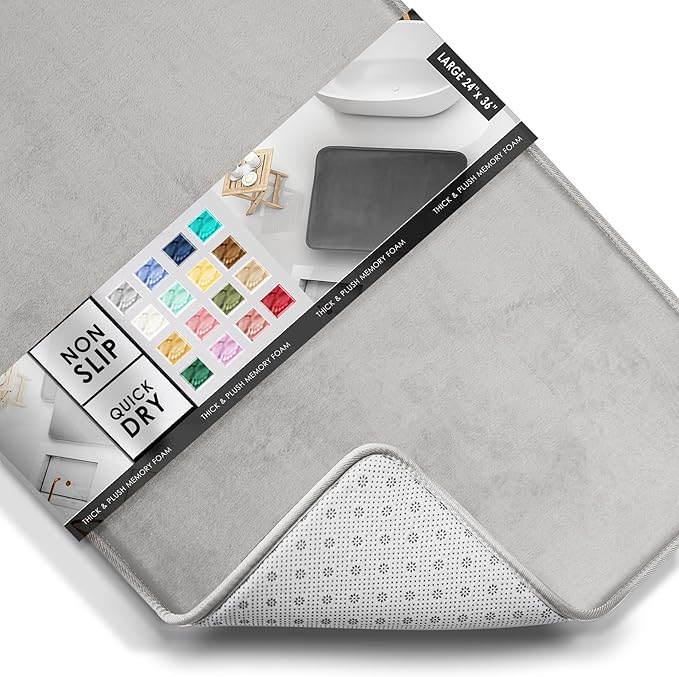 Clara Clark Bathroom Rugs, Velvet Memory Foam Bath Mat, Non-Slip Bath Rugs, Machine Wash, Dries Quickly, Ultra Soft Plush Bath Mats for Bathroom,