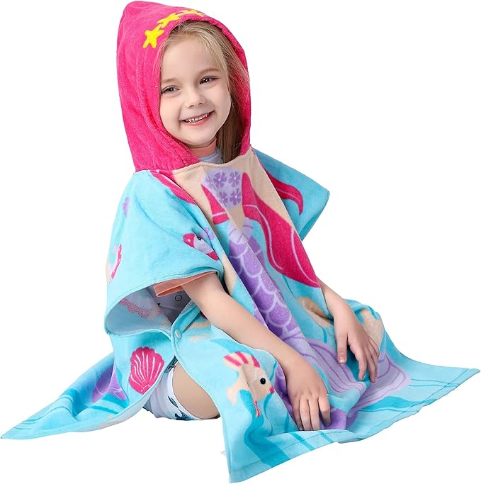 Cotton Kids??Towels with Hood for Bath Beach Pool Toddler Hooded Towel Poncho Swim Cover-ups with Drawstring Bag