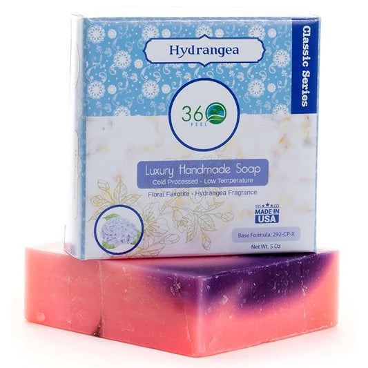 360Feel Hydrangea Soap - Handcrafted Castile Natural Soap Bar with Soothing Scent - Handmade with Essential Oils - Ideal Gift for Anniversaries, Weddings and Holiday Stockings - Rich Lather - 5 Ounce