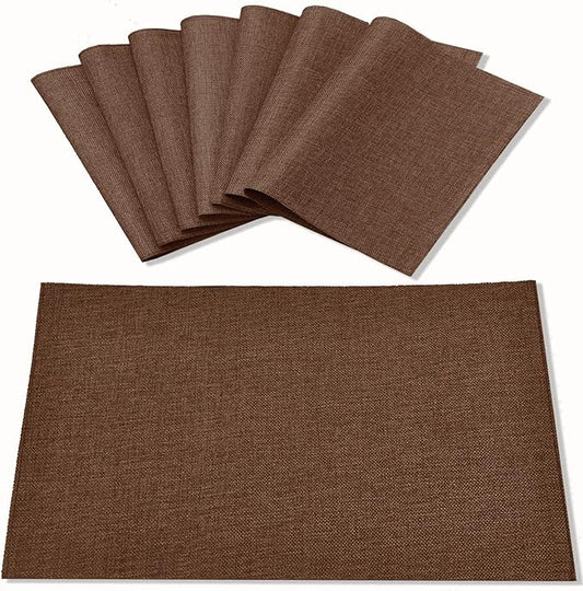 Linen Placemats Set of 8, Machine Washable, Heat Resistant, Wrinkle Free, Thick Polyester Kitchen Place Mats for Dining Table (Dark Brown)