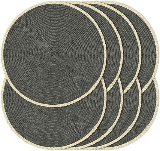 Noctiflorous Round Braided Placemats Set of 8 Table Mats 15 Inches Washable Heat Resistant for Dining Table Non-Slip Indoor Outdoor Place Mats for Easter(01 Charcoal Grey 8)