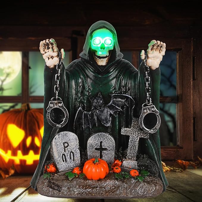 Halloween Grim Reaper Graveyard Decor - Solar Garden Statue, Spooky Outdoor Decoration Unique Garden Decor for Outside Yard Porch Lawn, Ideal