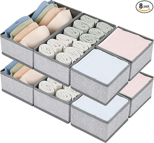 DIMJ Drawer Organizer Clothes Set of 8, Foldable Closet Drawer Bins, Underwear Drawer Organizer, Fabric Drawer Dividers for Baby Clothes, Socks, Belt, Tie (Blended)