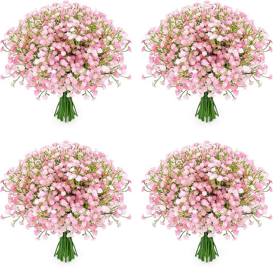 48Pcs Babys Breath Artificial Flowers, Fake Baby Breath Flowers Artificial Bulk Faux Gypsophila Real Touch Flowers for Wedding DIY Bouquet Floral Arrangement Party Home Garden Decoration, Pink