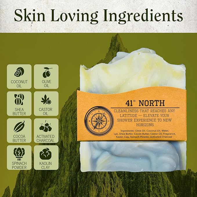 Compass Soap41 North | Natural Bar Soap for Men | Soap Bar with Minimalist & Gentle Lather | Best Mens Bar Soap | Natural, Paraben & Phthalate Free Bath Soap Bars for Men | 5 oz. Pack of 2