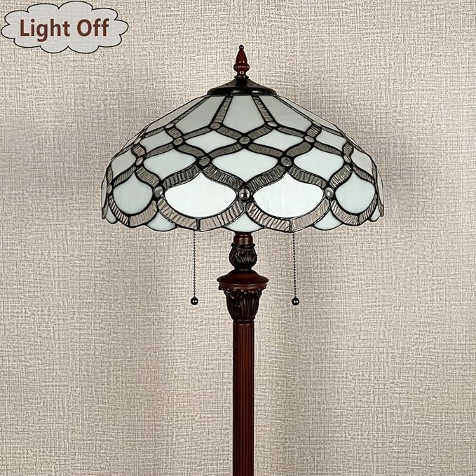 Tiffany Floor Lamp,16 inch Stained Glass Lamp Shade,Vintage Antique Style Tall Standing Double Light for Living Room Bedroom