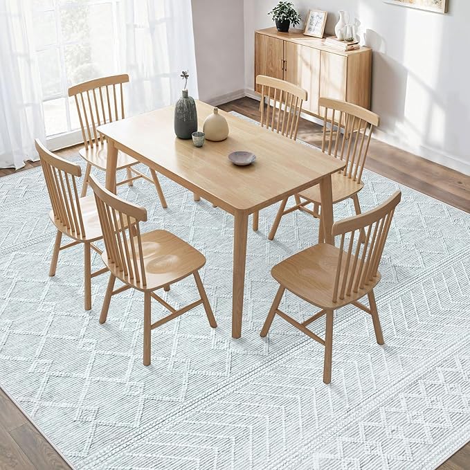 8x10 Area Rug Living Room: Washable Boho Geometric Moroccan Rug Neutral Modern Farmhouse Indoor Soft Non Slip Ultra Thin Large Printed Pattern Carpet for Bedroom Home Office (Grey, 8'x10')
