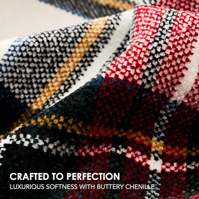 EVERGRACE Stewart Christmas Plaid Chenille Throw Blanket for Couch, Super Soft Cozy Tartan Checkered Throw Blanket with Tassels, Lightweight Plush Chenille Knit Throw for Christmas Decor, 60”x80”