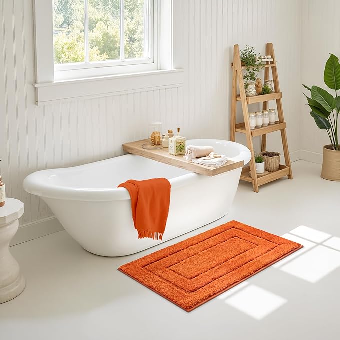 GRANNY SAYS Bathroom Rugs Non Slip, 16" x 24", Bath Rugs for Bathroom Washable, Bath Mats for Floor, Microfiber Bath Mat for Tub, Absorbent Bath Rugs for Shower Room, Orange
