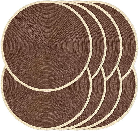 Noctiflorous Round Braided Placemats Set of 8 Table Mats 15 Inches Washable Heat Resistant for Dining Table Non-Slip Indoor Outdoor Place Mats for Easter(01 Chestnut Brown 8)