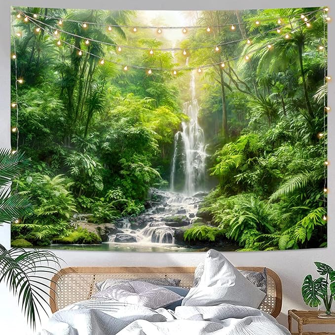 Kanuyee Forest Tapestry Green Landscape Wall Tapestry, Nature tapestries for Bedroom Ceiling Tapestries Wall Hanging for Bedroom Living Room Wall Decor Forest-1 44"x60"