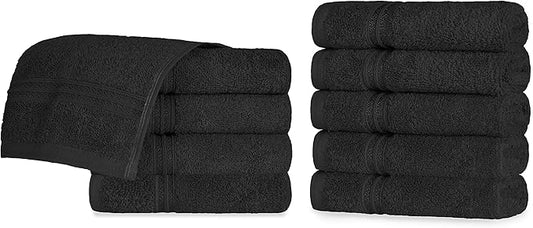 Superior Egyptian Cotton 10-Piece Face Towel Set , Small Towels For Facial, Spa, Quick Dry, Absorbent Towels, Bathroom Accessories, Guest Bath, Home Essentials, Washcloth, Airbnb, Black