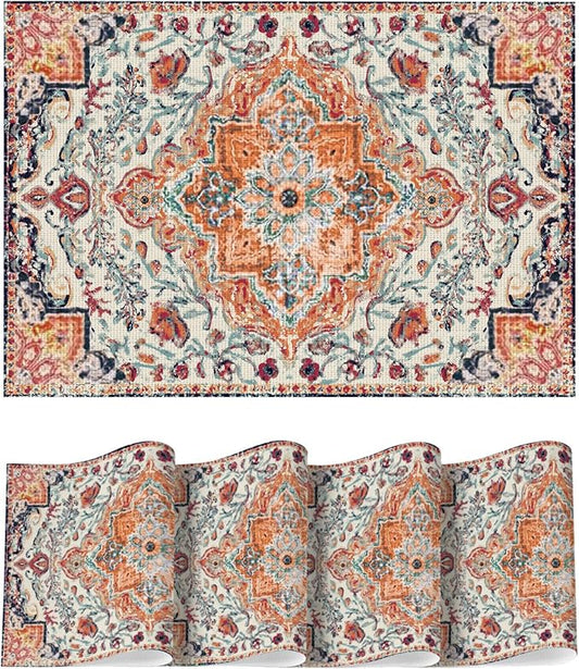 Artoid Mode Boho Vinyl Placemats Set of 4, Washable Non-Slip Woven Plastic PVC Table Mats for Party Kitchen Dining Decor, 12x18 Inch