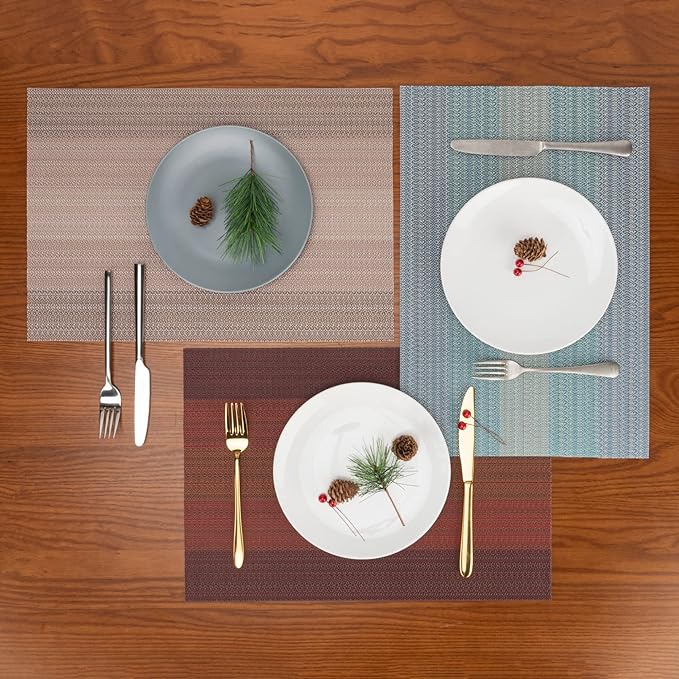 Winknowl Placemats, Set of 8 Heat Resistant Stain Resistant Woven Vinyl Insulation Placemats, Durable Washable Elegant Table Mats for Dining (Pink Gold)