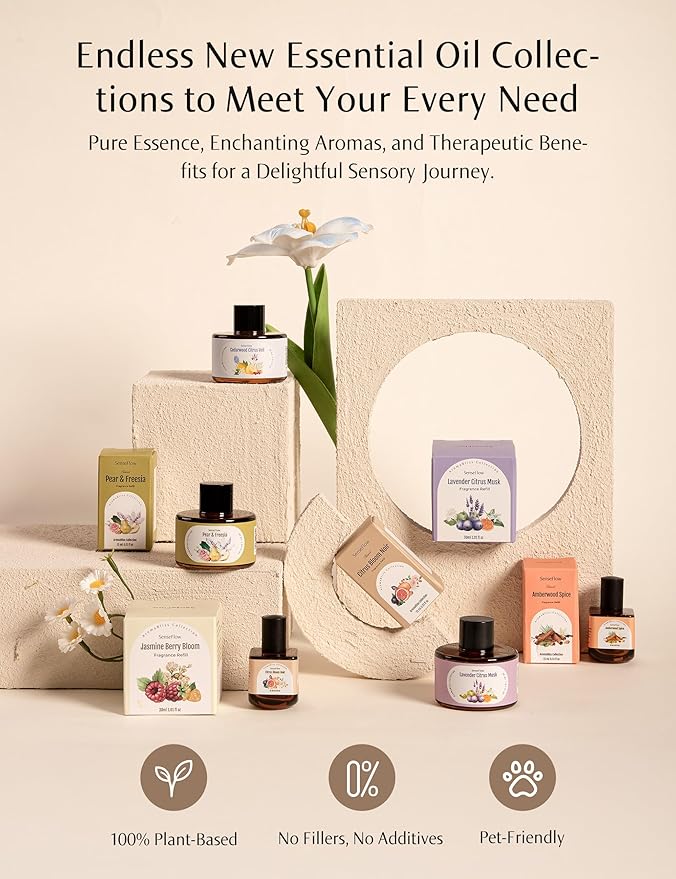 SF101 Waterless Ultrasonic Essential Oil Diffuser–100% Plant-Based,120-Day Natural Air Freshener & Aromatherapy Diffuser for Home,Hotel,Studio–Covers up to 100㎡-Peach Star Aura