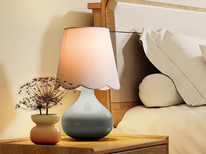Ceramic Table Lamp,14''Small Bedside Lamp for Girls Bedroom, UL Certified, Desk Lamp with Handcrafted Ceramic Base & Linen Shade for Desk, Bedside Table, Cozy Teens Room Decor