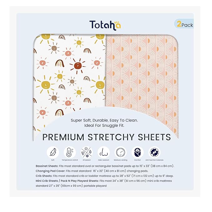 TotAha Premium Stretchy Changing Pad Covers Boho, Buttery Soft Rainbow Diaper Changing pad Covers for Girls Boys, Ultra Comfort Changing Table Covers, 5'' Deep Pocket