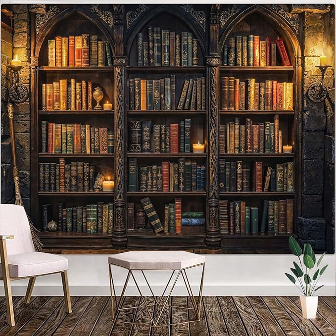 Lunerfex Vintage Bookshelf Library Tapestry Wall Decor Tapestry for Bedroom Art Tapestries Wall Hanging for Bedroom Living Room Bookshelf03 60"x80"