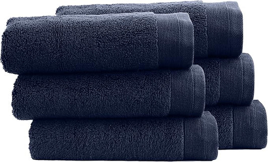 California Design Den Luxury 100% Cotton Hand Towels - Pack of 6, Extra Soft & Fluffy, Quick Dry & Highly Absorbent, Hotel Quality Towel Set for Gym, Salon, Spa & Home Care, Navy Blue - 16" x 28"