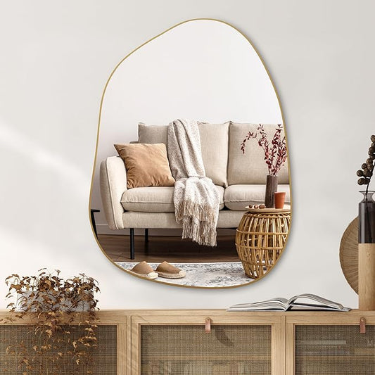 PERFNIQUE Irregular Wall Mirror Asymmetrical Mirror, 32''x24'' Gold Mirror for Bathroom Bedroom Living Room Entryway, Decorative Modern Wall Decor, Wall Mouted(Gold, 32''x24'')