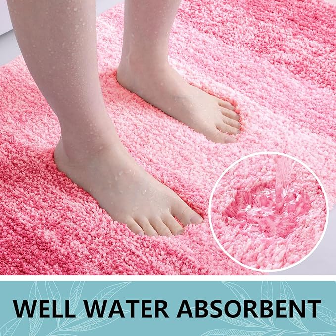 Arotive Microfiber Bathroom Rugs, Shaggy Soft and Absorbent Bath Rug, Non-Slip, Thick Plush Machine Washable Dry Bath Mats for Bathroom, Tub and Shower, 59x17, Pink
