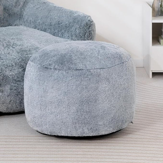 HollyHOME 15"(H) Bean Bag Round Ottoman Pouf, 6.6LB Memory Foam Filled Footstool for Sofa, Accent Stuffed Footrest Stool with Washable Cover, Single Footrest Stool for Living Room, Bedroom, Blue Gray