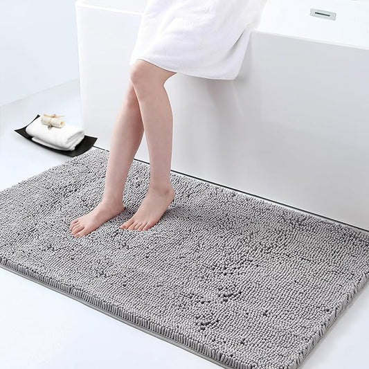 Smiry Luxury Chenille Bathroom Rugs 44x24, Extra Soft and Absorbent Shaggy Bath Mat, Machine Washable, Non-Slip Plush Carpet Runner for Tub, Shower, and Floor, Home Decor Accessories, Grey