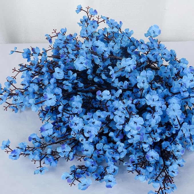 AILANDA 12 Bundles Baby Breath Flowers Artificial Bulk Fake Gypsophila Bouquets Sky Blue Real Touch Silk Floral Arrangements for Table Centerpieces Wedding Home Farmhouse Party DIY Autumn Decor