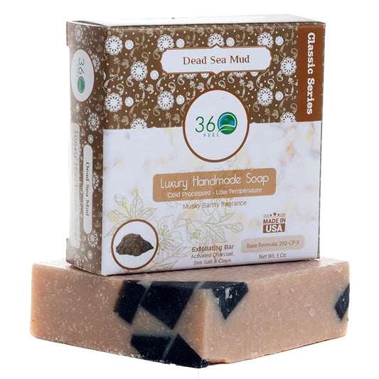 360Feel Dead Sea Mud Soap - Handcrafted Castile Soap Bar with Soothing Scent - Handmade with Essential Oil - Suitable Gift for Anniversaries, Weddings, and Holiday Stockings - Rich Lather